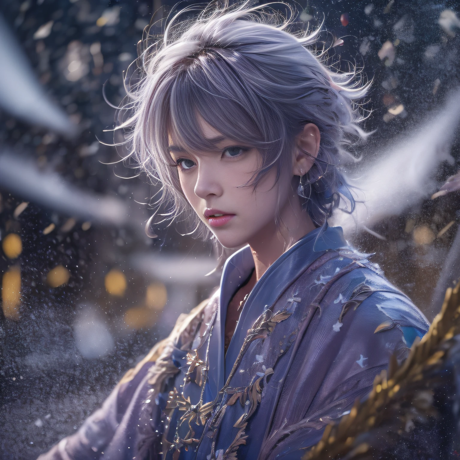 32K（tmasterpiece，k hd，hyper HD，32K）short detailed hair，Backstreets，yukito ，Two Golden Dragon Protectors （realisticlying：1.4），Python robe，Purple apron，Snowflakes fluttering，The background is pure， A high resolution， the detail， RAW photogr， Sharp Re， Nikon D850 Film Stock Photo by Jefferies Lee 4 Kodak Portra 400 Camera F1.6 shots, Rich colors, ultra-realistic vivid textures, Dramatic lighting, Unreal Engine Art Station Trend, cinestir 800，