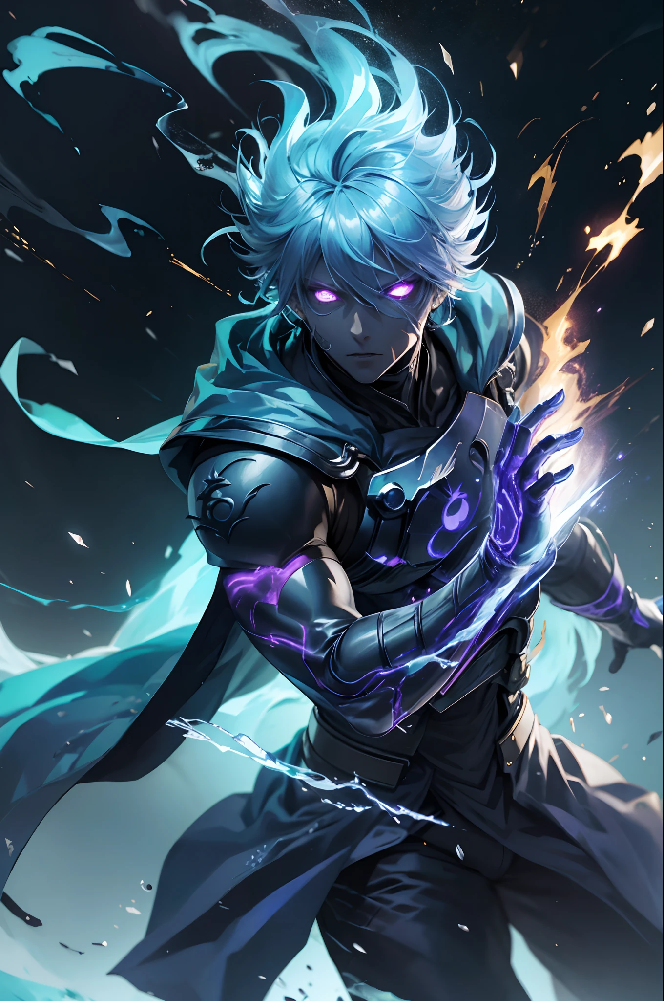 epic anime style, purple lightning, evil temperament, 20-year-old male ...