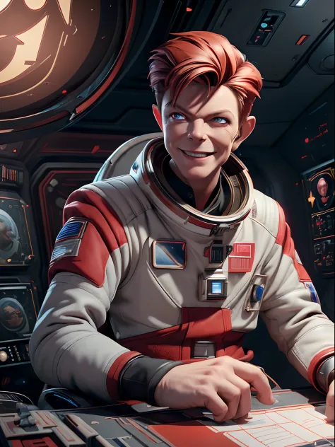 (masterpiece, best quality, illustration, unreal engine 5, official art:1.3), Rich Red color scheme, A picture of (David Bowie) ...