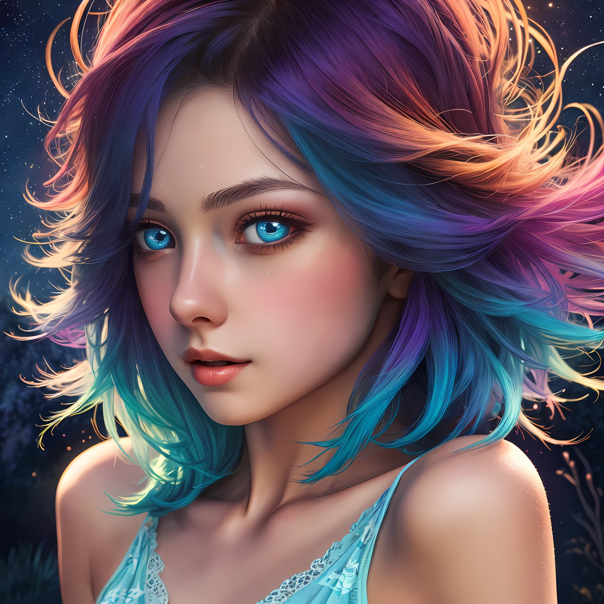 ( ( best quality ) ) , ( (masterpiece) ) . ( ( ultra-detailed ) ) , (illustration) . ( detailed light ) , anextremely delicate and beautifull , a girl , ( beautiful detailed eyes ) , stars in the eyes , messyfloating hair , colored inner hair , Starry sky adorns hair , depth of field