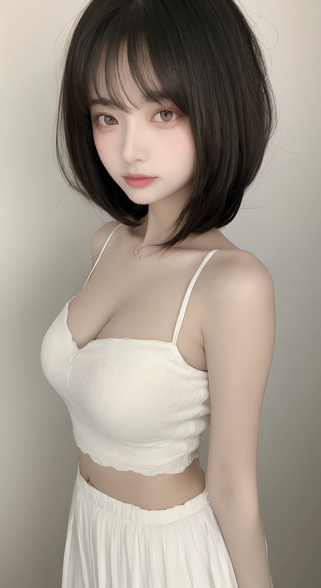 perfect figure beautiful woman：1.4，Layered Hair Style，Protruding cleavage：1.2，headband：1.5，Highly Detailed Face and Skin Textur，Narrow eyes，double eyelid，Whitens the skin，short detailed hair，full bodyesbian