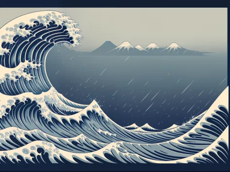 Katsushika Hokusai-style line art design,Hokusai-style dark blue rough wave pattern design,With the highest quality,Masterpiece high-resolution ukiyo-e style,Artistic style,Ukiyo-e style,3D vector art,adobe ilustrator,4K resolution,(Sea wings are waves:1.2...