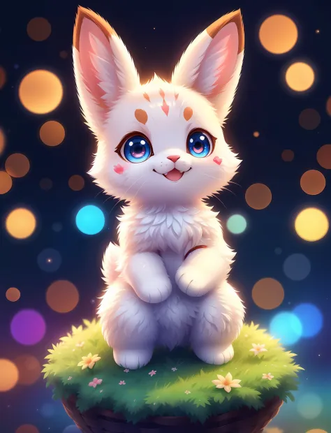 Cute little bunny with different colored eyes， tchibi， adolable， Logo design， Cartoony， movie light effect， 3D vector art， Cute and quirky， Fantasyart， Bokeh， handpainted， digitial painting， gentle illumination， Isometric style， 4K 分辨率， photoreal render， H...
