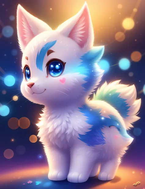 Cute little white horse，Eyes of different colors， tchibi， adolable， Logo design， Cartoony， movie light effect， 3D vector art， Cute and quirky， Fantasyart， Bokeh， handpainted， digitial painting， gentle illumination， Isometric style， 4K 分辨率， photoreal render...