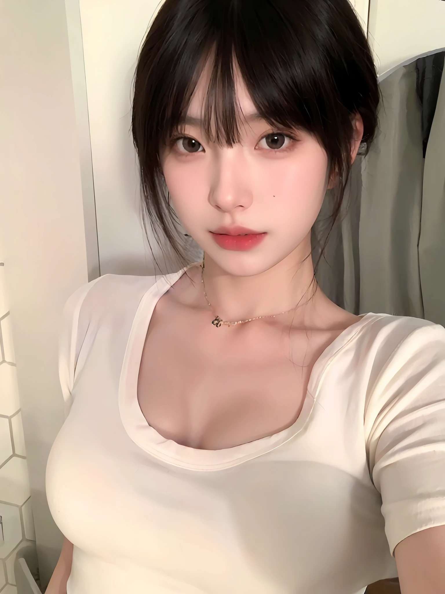 (Large breast:1.4),(open shirt:1.4),(Best quality,masterpiece,ultra high res,(photorealistic:1.4),1girl,(16 years old:1.4),(partially unbuttoned:1.5),