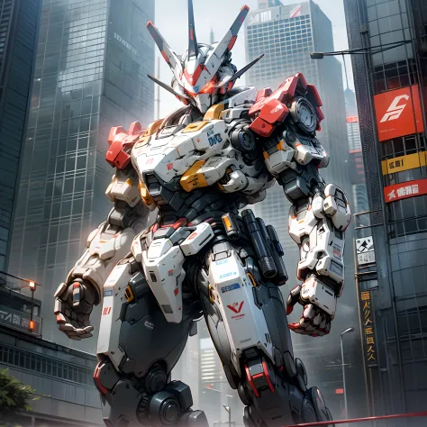 jpn、TOKYOcty、akihabara、Giant robot standing upright、Ingram of Patlabor、((A giant robot with a police motif))、((The body color of the robot is white and black))、((The word POLICE is printed on the body of the robot))、((Patlite parts are attached to the robo...