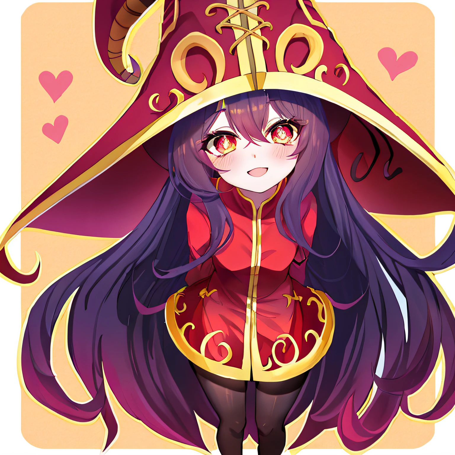 Room, lulu (League of Legends), 1girl, animal ears, Black pantyhosebloom, blush, booties, colored fur, ful dressed, tusk, fully body, Eyes red, glad, hat, League of Legends, long sleeves, gaping mouth, panthyhose, Bblack hair, Caucasian skin, hair between the eyes, red highlights, pointy ears, ssmile, 独奏, striped, witch hat, yordle