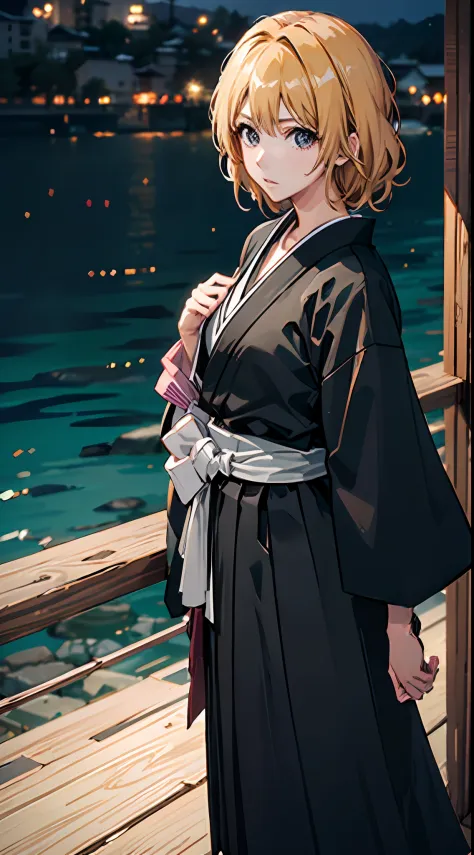matsumoto,best quality, masterpiece, 1girl, black kimono, Dojo, detail lainnya