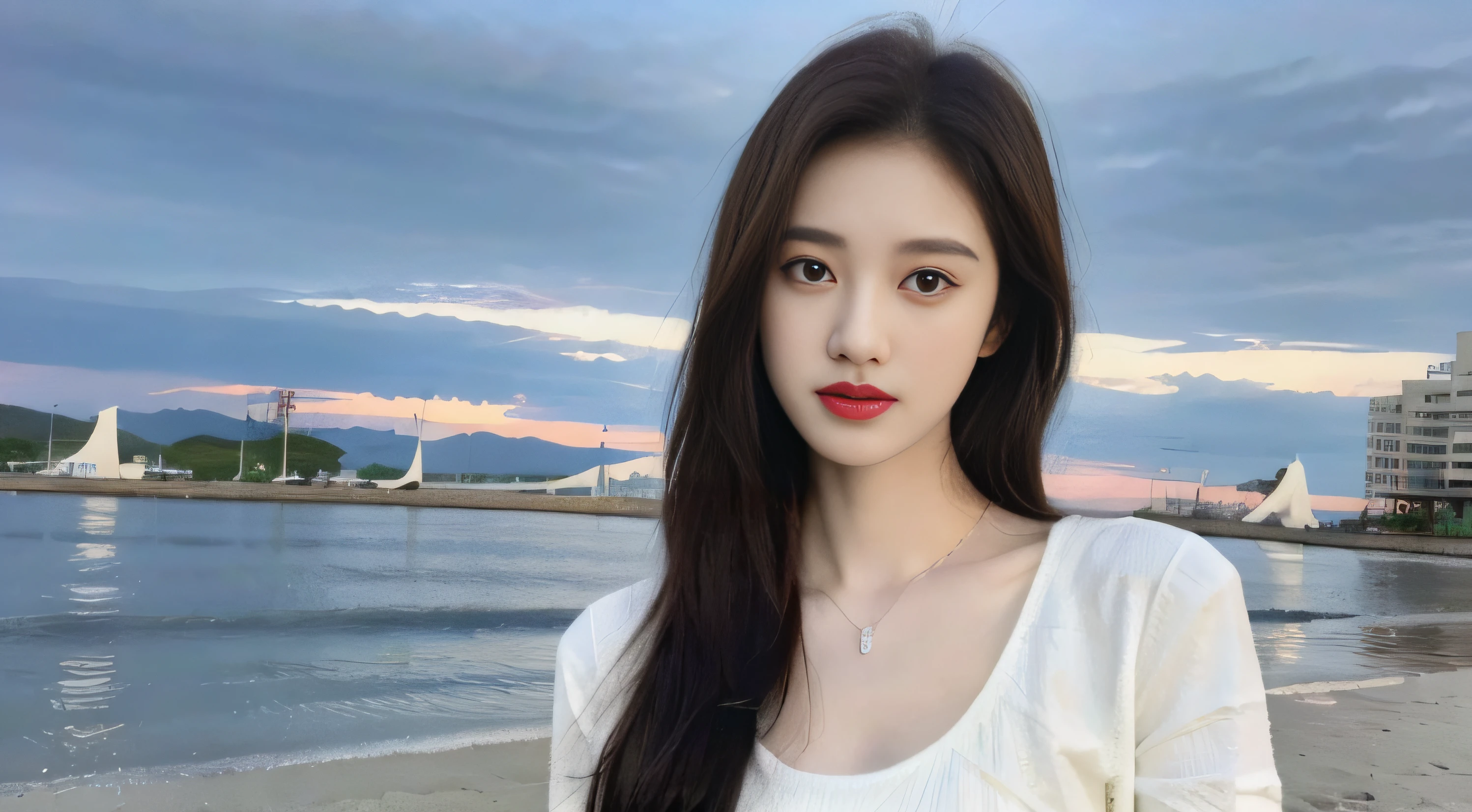 ulzang-6500-v1.1,(RAW photo:1.2), (Photorealistic:1.4), Beautiful meticulous girl, very detailed eyes and faces, Beautiful detailed eyes, absurderes, unbelievable Ridiculous, hugefilesize, ultra - detailed, A high resolution, The is very detailed，best qualtiy，tmasterpiece，Kemomimi，illustratio，The is very detailed，CG，unified，8k wallpaper，Amazing Cleavage，finely detailled，tmasterpiece，best qualtiy，The is very detailed的 CG unified 8k wallpaper，light in face，cinmatic lighting, best qualtiy, Full body like，Refined face，1 girl，Slim body，Smaller bust，White crop top shirt，short  skirt，Beach at night，（（Wet clothes））