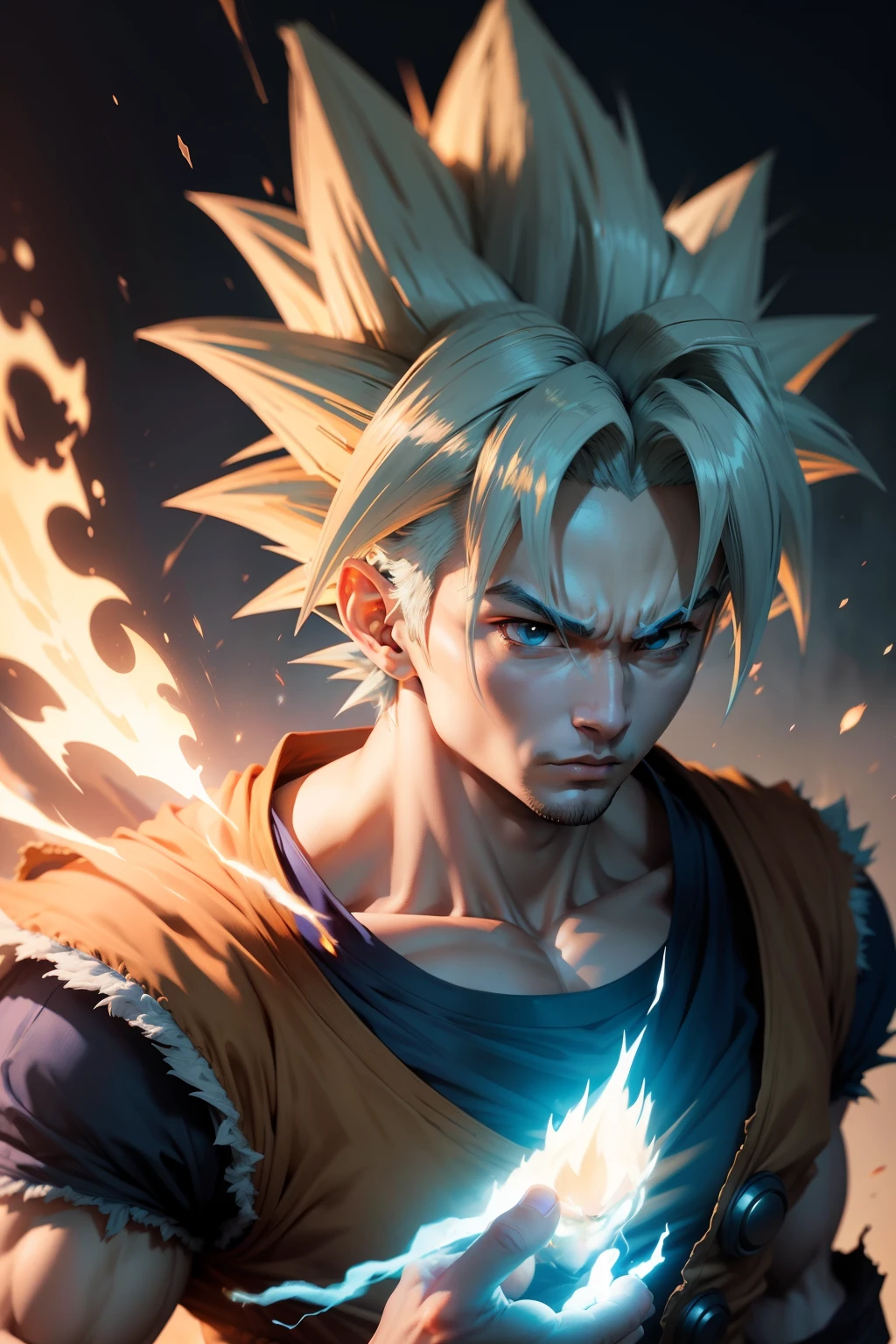 masterpiece, best quality, goku, super saiyan, light blue hair - SeaArt AI