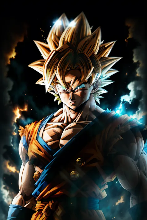 Masterpiece, best quality, Goku, Super Saiyan, light blue hair