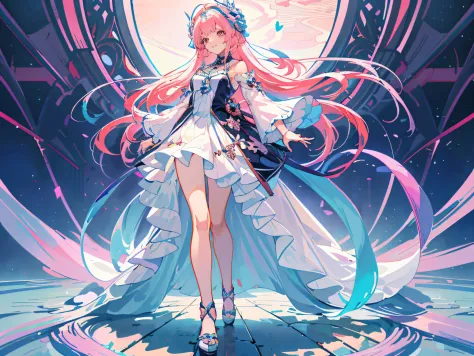 Anime girl in white dress，Long pink hair and a sword, Digital art on Pixiv, trending on artstation pixiv, cute anime waifu in a ...