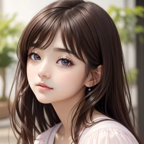 (dark brown eyes)、(Tilt head 1.3)extremely delicate face,soft clean focus、(Pastel colors)1.2,Pink and purple and a little white、extremely delicate and beautiful、Impresionismo、Saki Matsumura