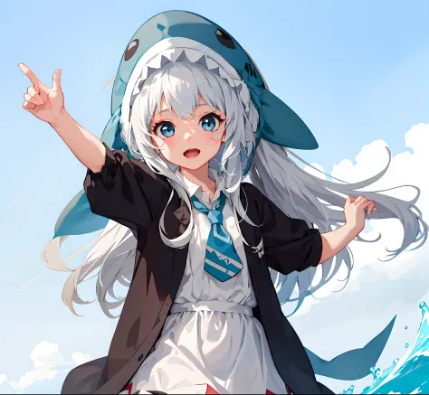 Anime girl with white hair and blue hat on the beach, Kantai collection style, Splash art anime Loli, Cute anime girl, nyaruko-s...