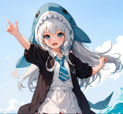 Anime girl with white hair and blue hat on the beach, Kantai collection style, Splash art anime Loli, Cute anime girl, nyaruko-s...