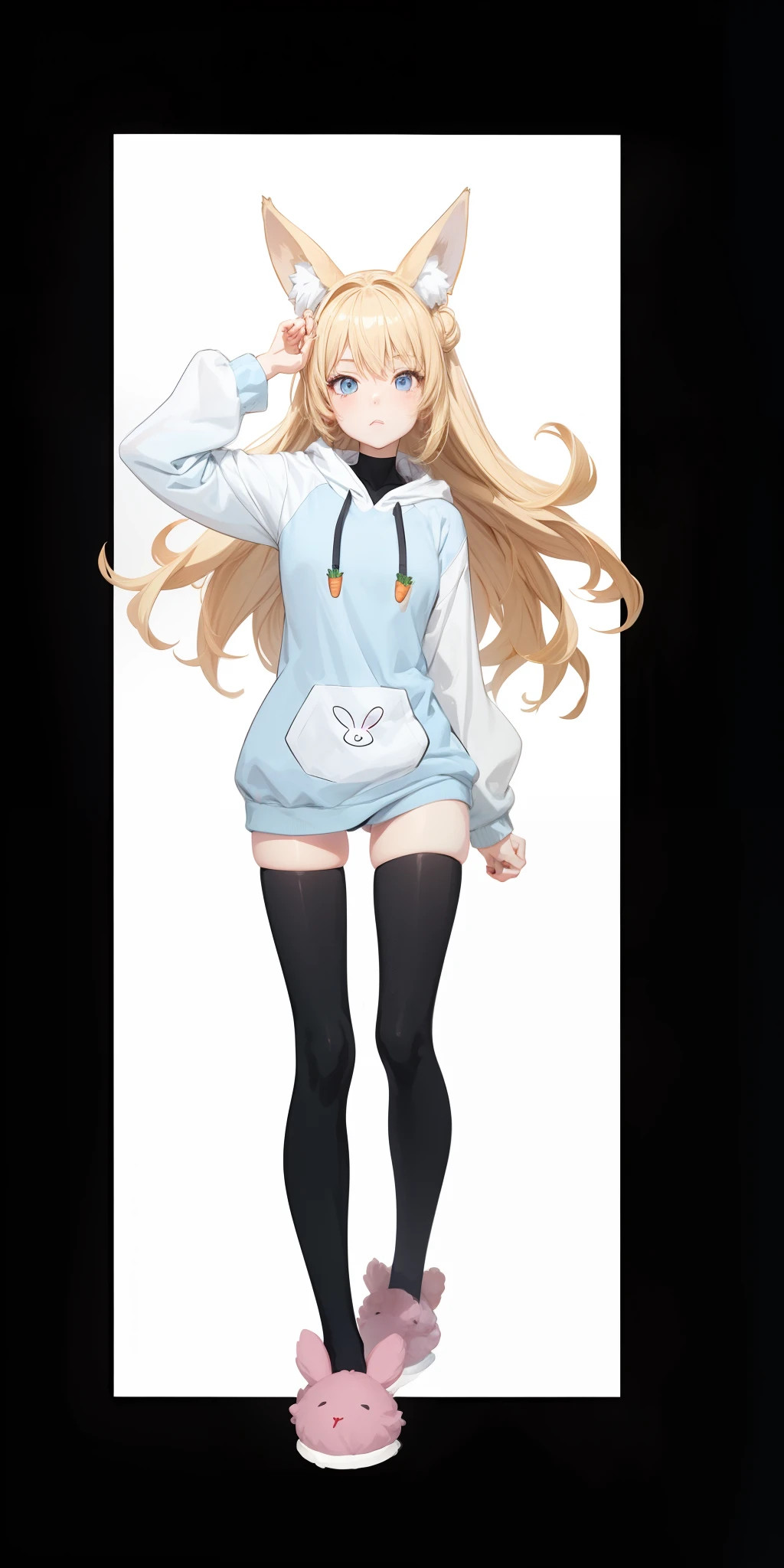 Chica anime con cabello largo con sudadera con capucha y medias negras. -  SeaArt AI