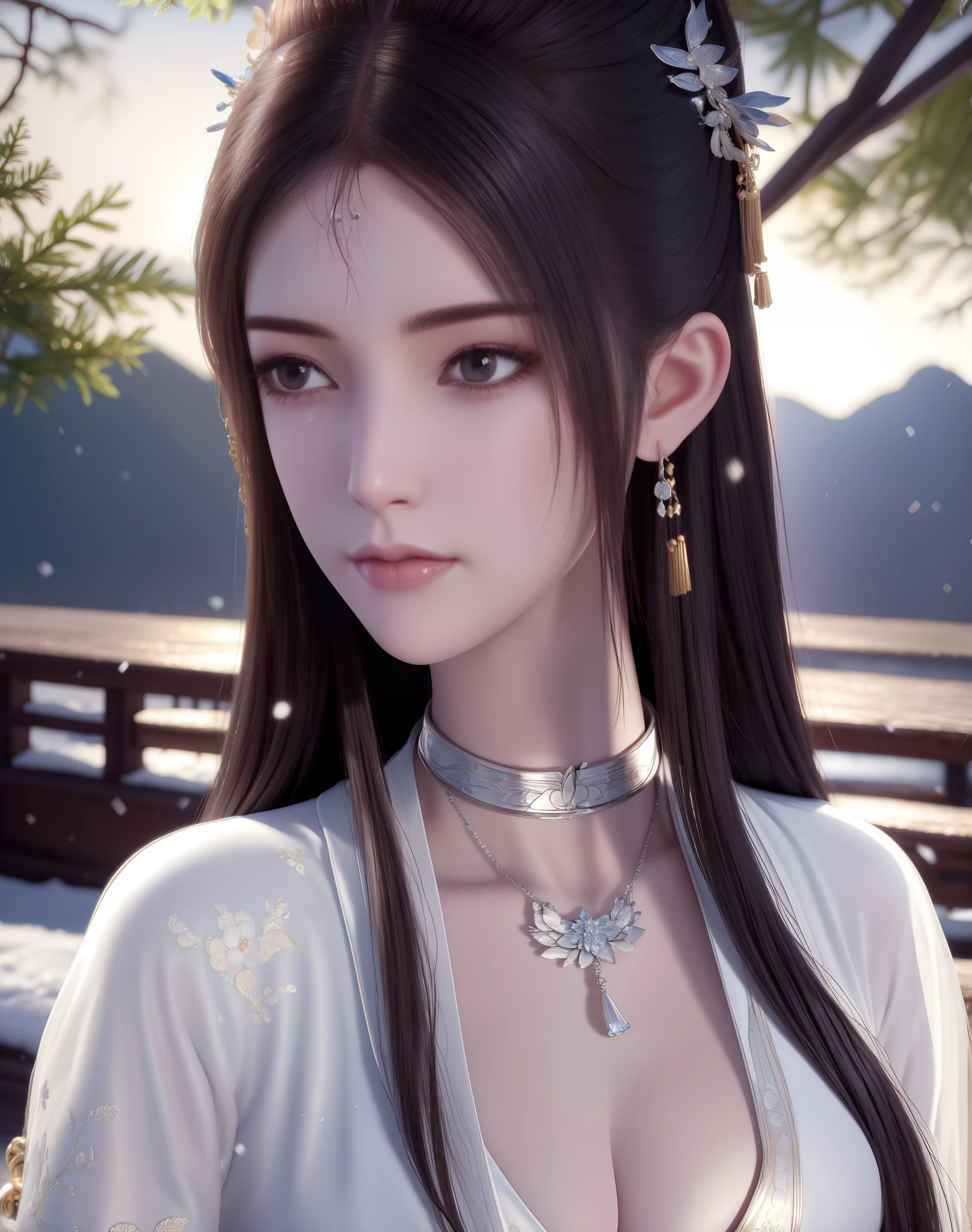 best qualtiy， tmasterpiece， A high resolution， （（（1girl）））， Ancient Chinese battlefield background，Metal armor， metalcollar， hair adornments， choker necklace， jewely， beautiful  face， upon_body， Tyndall effect， realisticlying， dark studio， edge lit， twotonelighting， （highdetailskin：1.2）， 8K  UHD， digital SLR camera， gentle illumination， high high quality， Volumetriclighting， Frankness， photore， A high resolution， 4k， 8k， bokeh，Silver-white bikini armor，Embroidered phoenix on the chest，metal breastplate，tight-fitting，pony tails，Bare arms，Exposing the abdomen，arma，Short wrist guards，stocklings