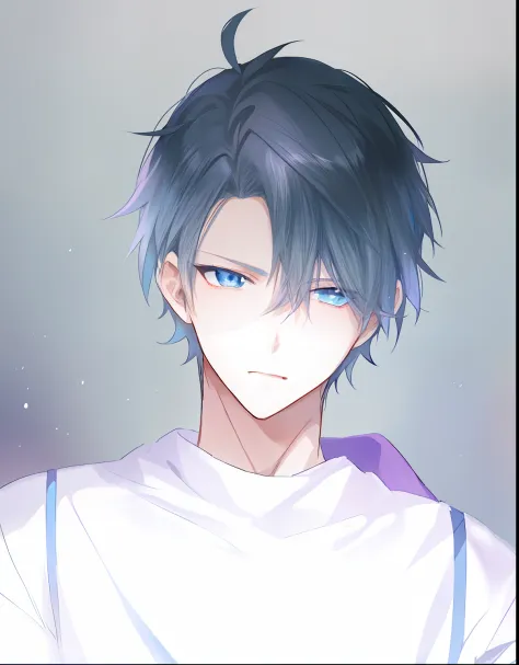 Anime boy with blue eyes and black hair in a black sweatshirt, Tall anime guy with blue eyes, Anime handsome man, Delicate andro...