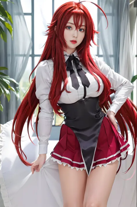 masterpiece, best quality, highres, best quality, highres, rias gremory, 1girl, long hair,unbottened school uniform, red hair, a...