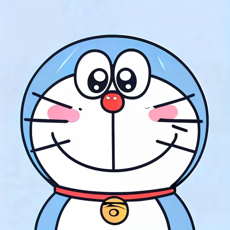 a close up of a cartoon character with a red nose, Doraemon, the cat is smiling, anime visual of a cute cat, with round face, acrace catoon, Chiba Yuda, a cat is smiling, Cartoon Cute, 🚿🗝📝, round cheeks, with a round face