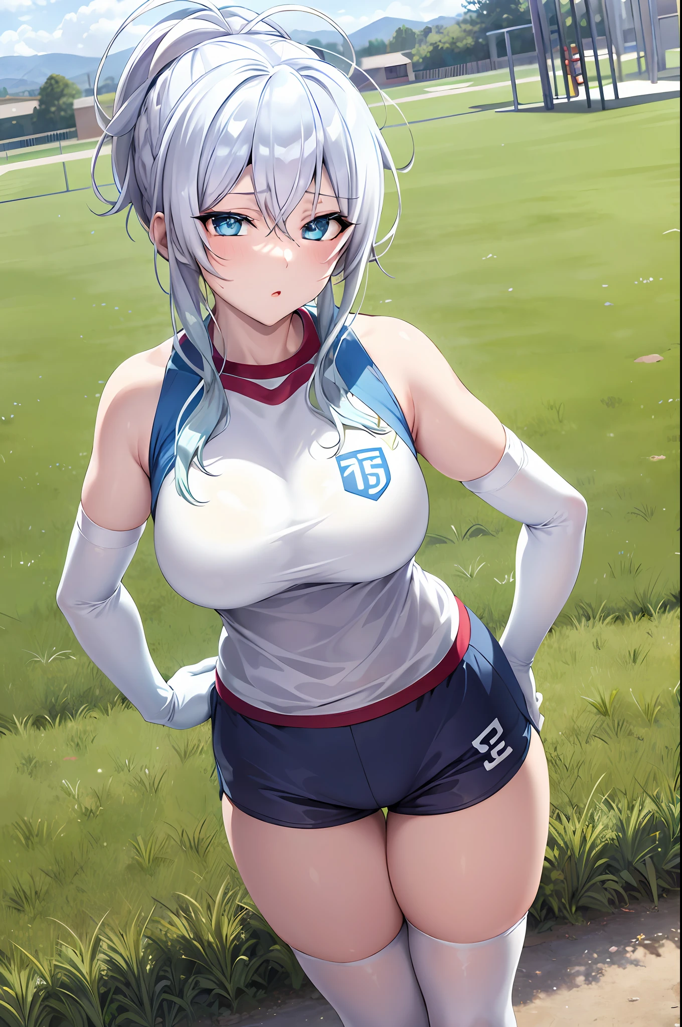 Anime girl with big breast posing in a field - SeaArt AI