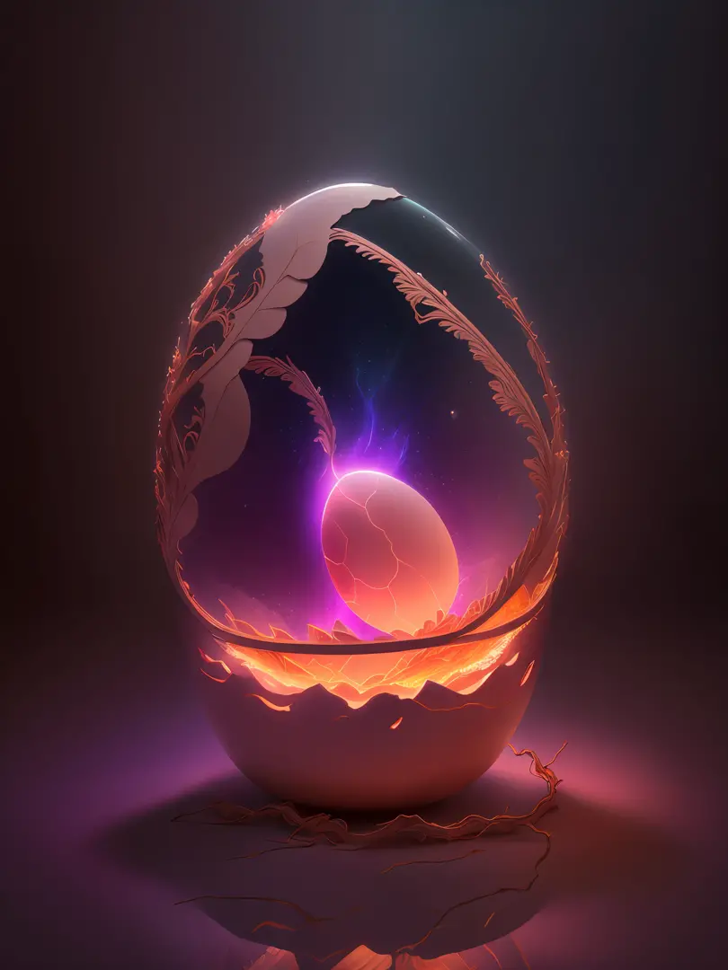 efecto shatter en after effects,,soft 3d opaque ornate intricately carved ivory glowing cracked broken shell egg in a dimly lit ...