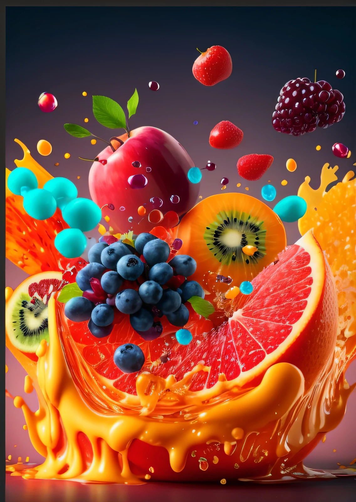 Close-up of fruit splash，There are various fruits inside, colorful hd ...