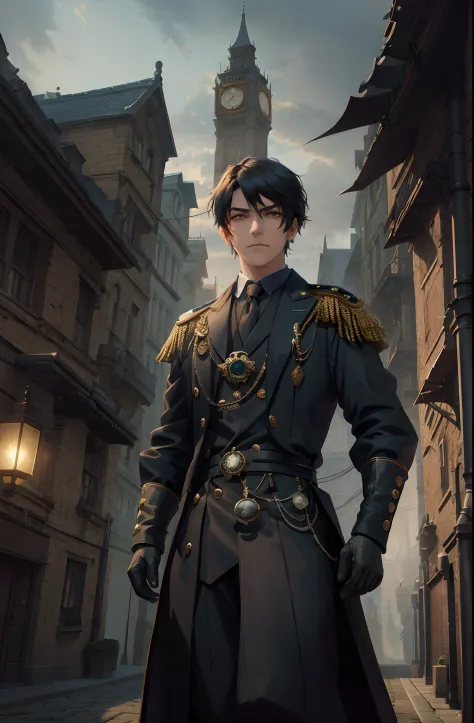 There is a man in military uniform standing in a street, Arte no estilo de Guweiz, Beautiful androgynous prince, 2. 5 d cgi anim...