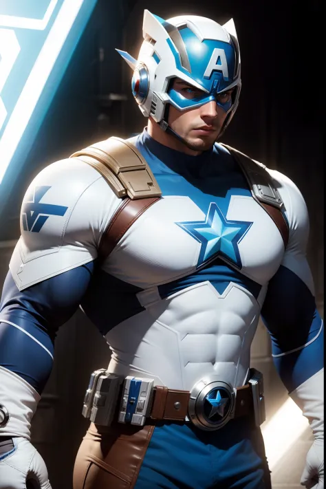"White  and Blue Power ranger with captain America-inspired design"solo man,