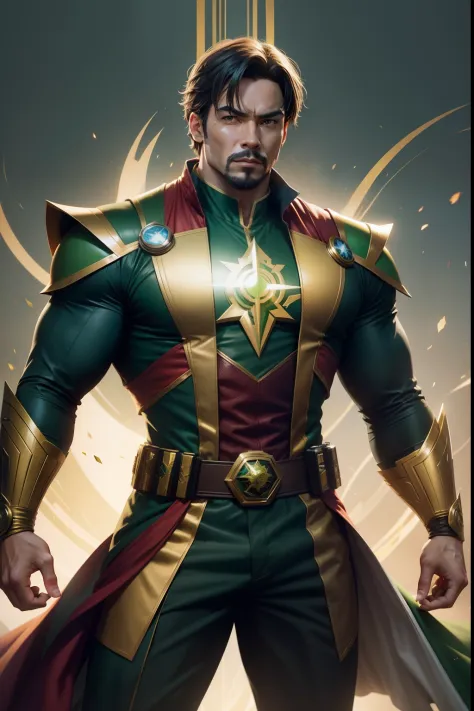 "green and gold Power ranger with doctor strange-inspired design"solo man,