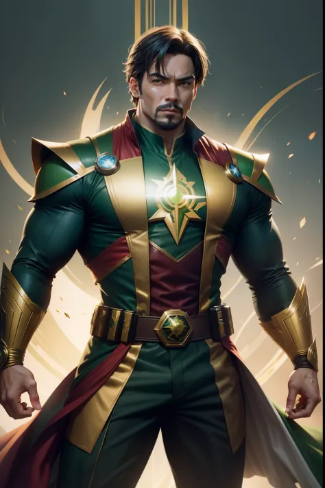 "green and gold power ranger with doctor strange-inspired design"solo man,