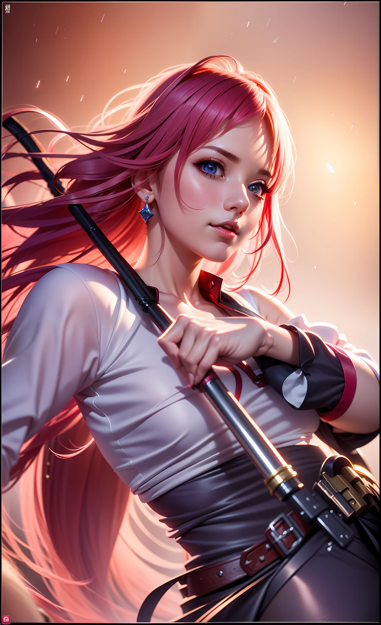 ((8k Resolution)), ((Character)), ((Mobile Legend)) 1Girl,20y.o, Kagura, Character, Waite and red custom, Pink Hair, beautyfull girl,Red and waite Umbrella, Realistic Character, Realistic, Ultra Detail,