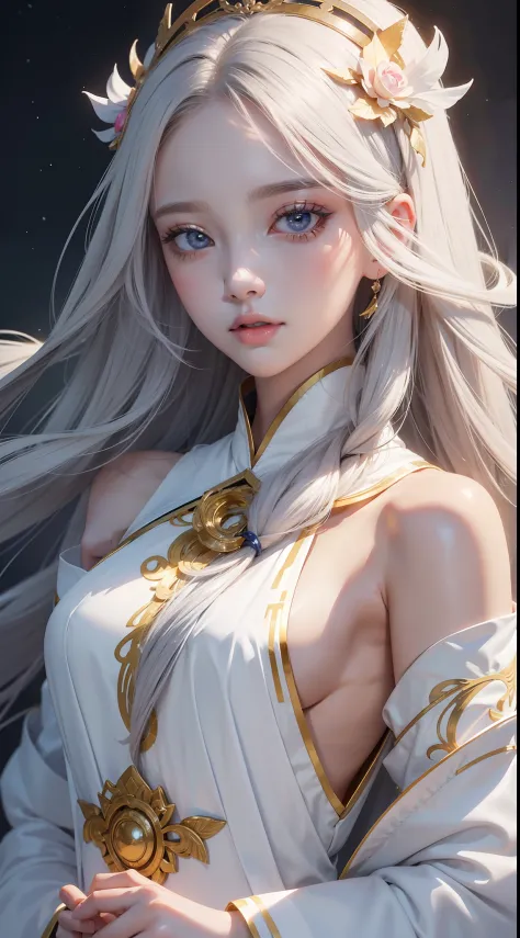 a close up of a woman with long hair wearing a white dress, Guviz-style artwork, Guviz, a beautiful anime portrait, Beautiful anime girl, Beautiful character painting, Stunning anime face portrait, Beautiful anime face, detailed portrait of an anime girl, ...