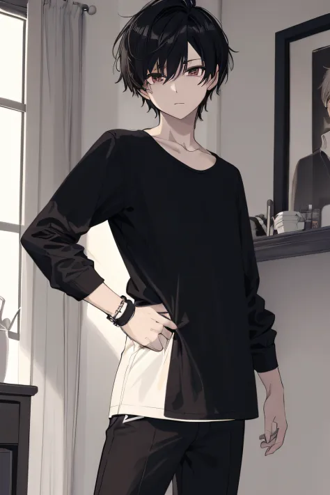 Anime - Imagen de estilo de un hombre con una camisa y pantalones blancos y negros, Hermosa pose de anime, Chico alto de anime c...