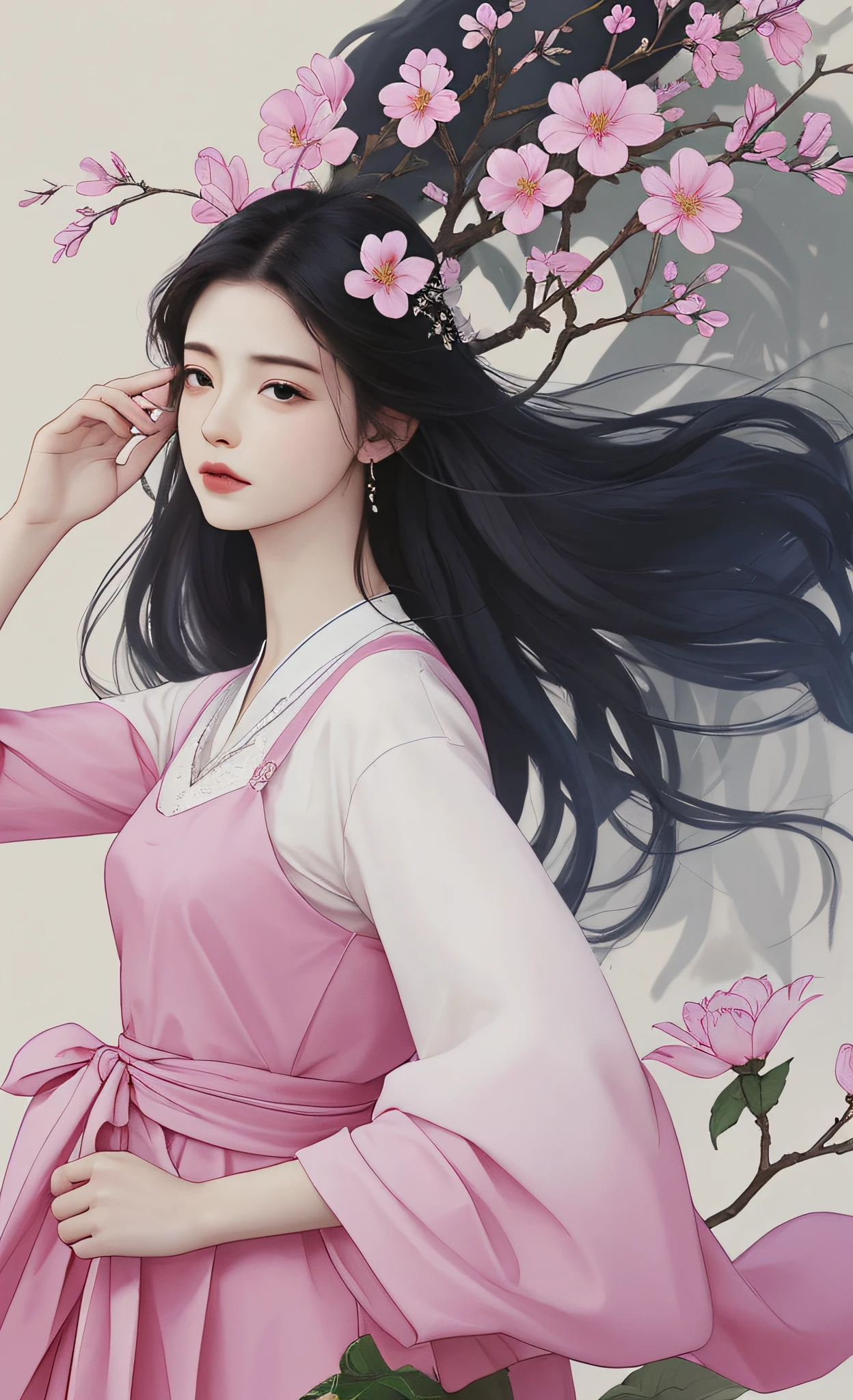 Fantasyart，photoRealstic，动态照明，art  stations，poster for，Volumetriclighting，Very detailed faces，4k wallpapers，Award-Awarded，one-girl， Ancient Chinese clothing， full bodyesbian， rays of sunshine， Clear face，face with blood stains， Clean white background，Flower petals fluttering in the background， tmasterpiece， super detailing， Epic composition， hyper HD， high qulity， extremely detaile， offcial art，super detailing，tattoo，Tattooed with