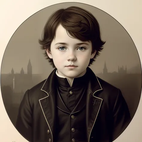 (a detailed drawing of  a Irish boy, portrait :1) , detailed, historic illustration, gothic, magic, hyperrealistic ,8k,europe,(c...