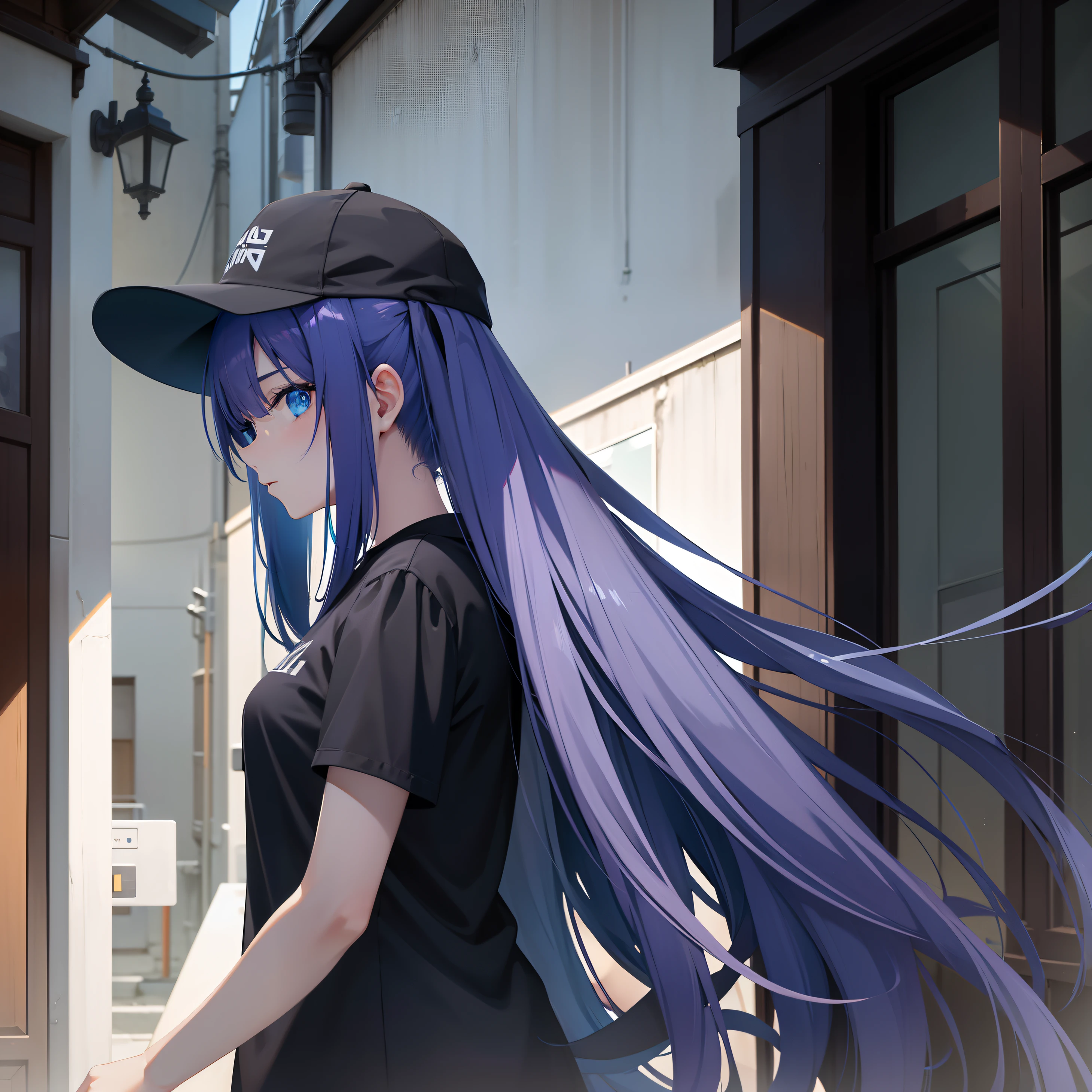 fille,Long_cheveux,darkbleu_cheveux,devant_vision,noir_a,bleu_œil,Occasionnel_vêtements,supérieur_corps,humain,animé