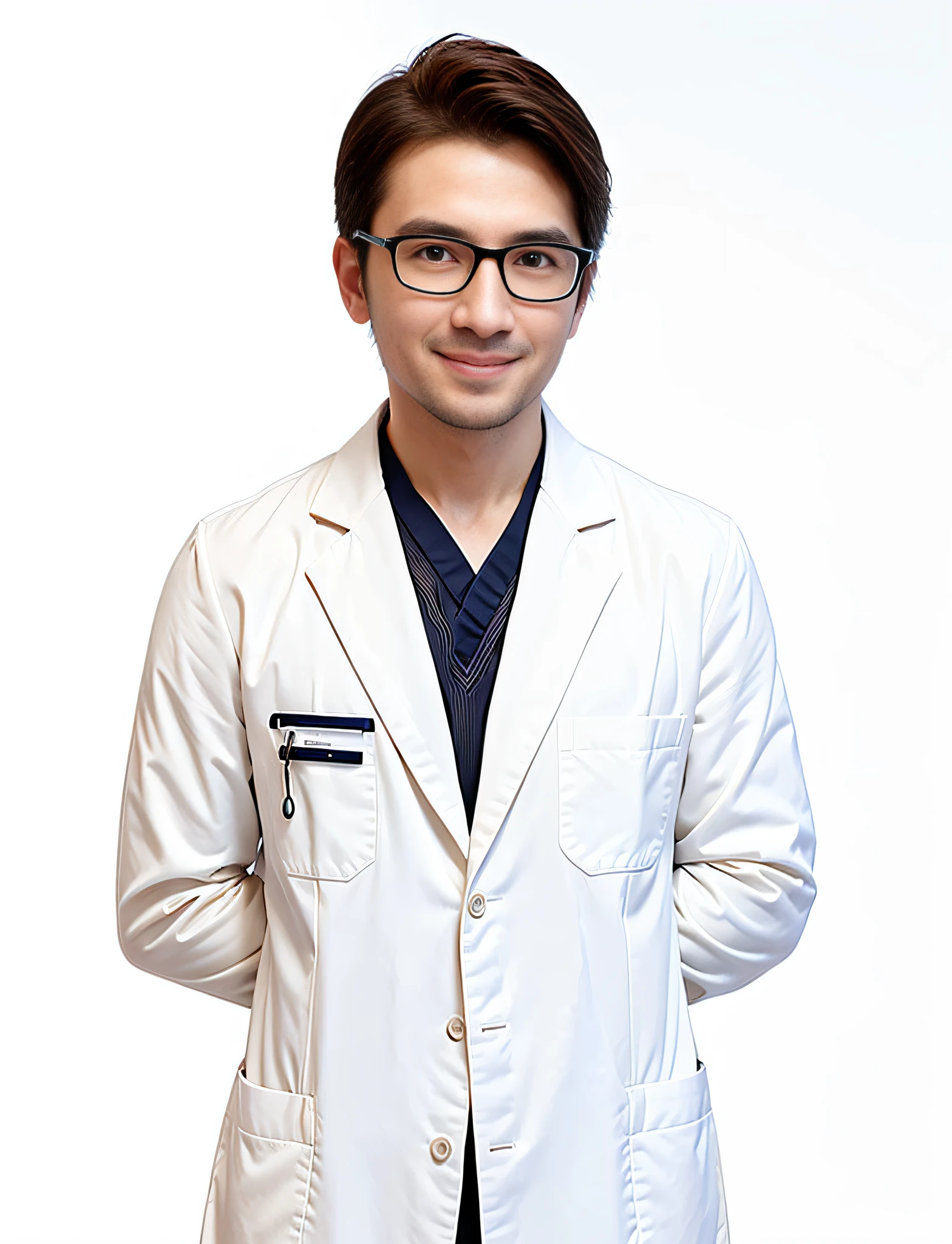 Asian young doctor in white coat and stethoscope on his neck poses inside  studio and smiles kindly, professional people concept, copy space Stock  Photo | Adobe Stock