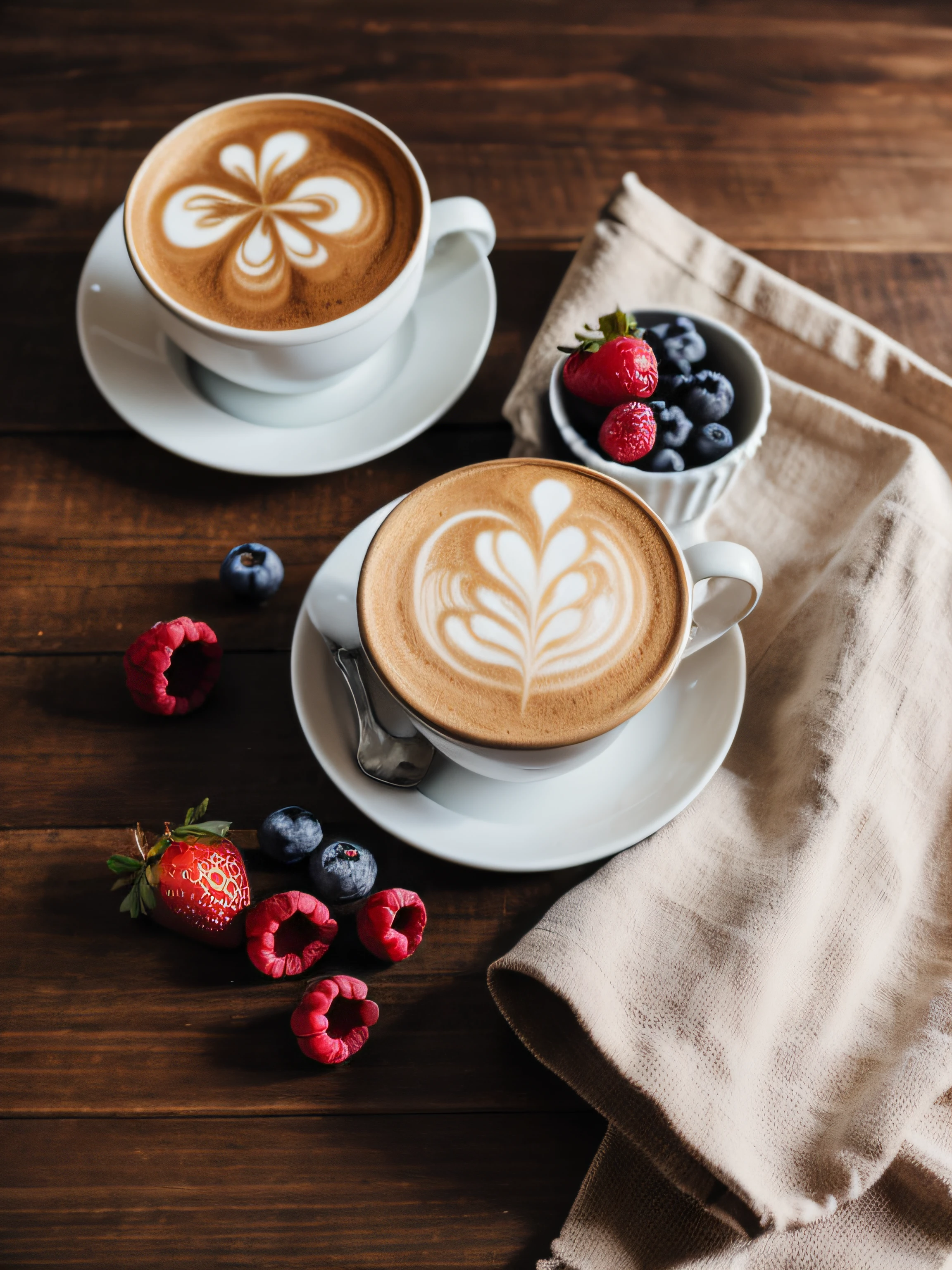(masterpiece,best quality,highres,ultra_detailed:1.2),
simple background, still life, flowers,rule of thirds,
coffee,dessert,cream,berries,cloth
