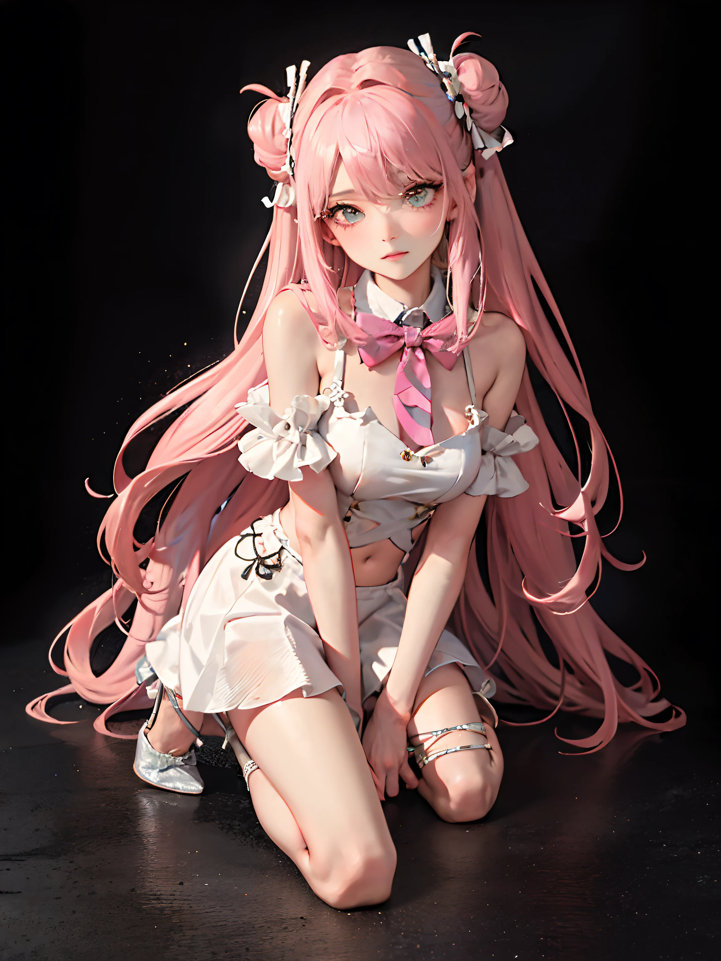 （tmasterpiece），（best qualtiy），（A pink-haired，Long hair）
putting makeup on， Blushlush， 耳Nipple Ring， inner strength， high-heels， 1girll， florals， Bow knot，have to pee