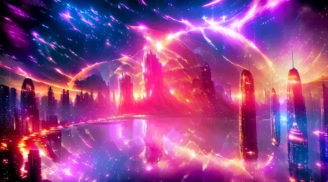 (deep in the night, deep in the night, deep in the night) I see a beautiful, detailed 8k artwork with a sugary pink crystal city...