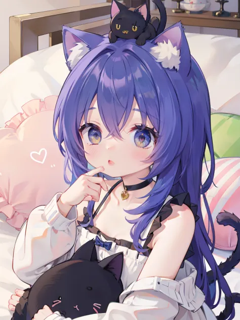 Wearing cat ears on his head，cute catgirl，