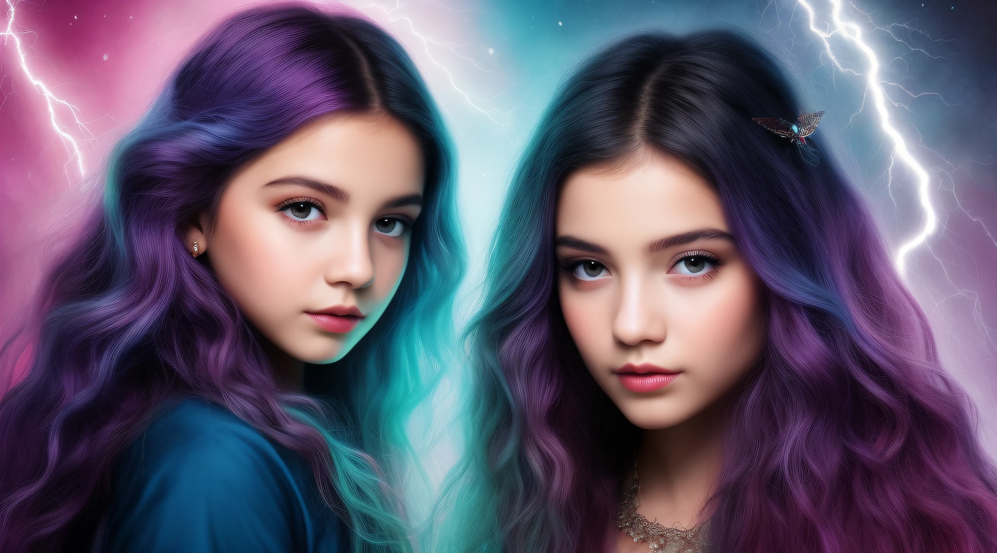 Un primer plano de un niño con cabello morado y ojos azules,  con poderes magicos, cabello electrificado, cabello eléctrico, relámpago fantasía magia, arte digital de fantasía, Arte digital alucinante, arte de fantasia digital ), pintura digital adorable, retrato de una joven mágica, arte digital con aerógrafo, hermoso arte digital, hermoso arte digital, muy hermoso arte digital, arte digital de fantasia