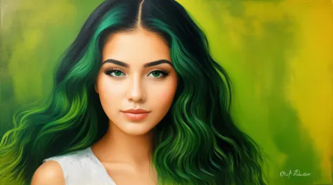 menina loira arafed com cabelo verde e olhos azuis, color studio portrait, cabelos loiros olhos verdes, Destaques verdes, cabelo...