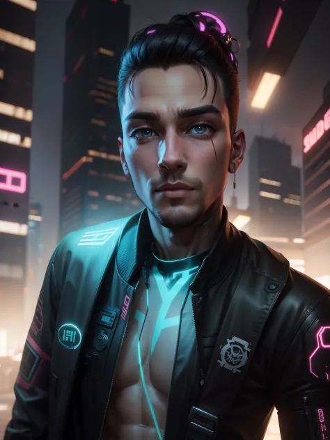 Cyberpunk handsome boy ultra realistic with cat