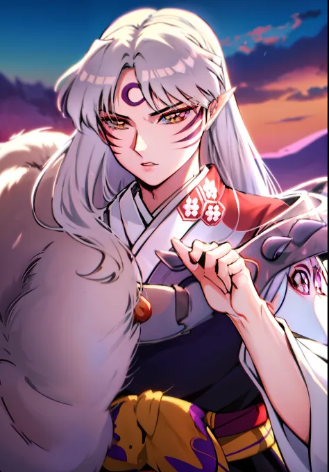 Sesshomaru, Yellow eyes, Anime, Perfect face, Perfect Lighting - SeaArt AI