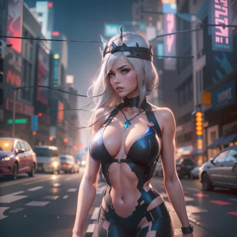 Faith Connors, Mirror's Edgeas a manga style 3d bikini anime look, very big eyes as a open outfit and, graffiti background of neon usa doomed street, laying on road clevage show, Miki Asai Macro milk and raspberry, very big breast background, epic royal ba...
