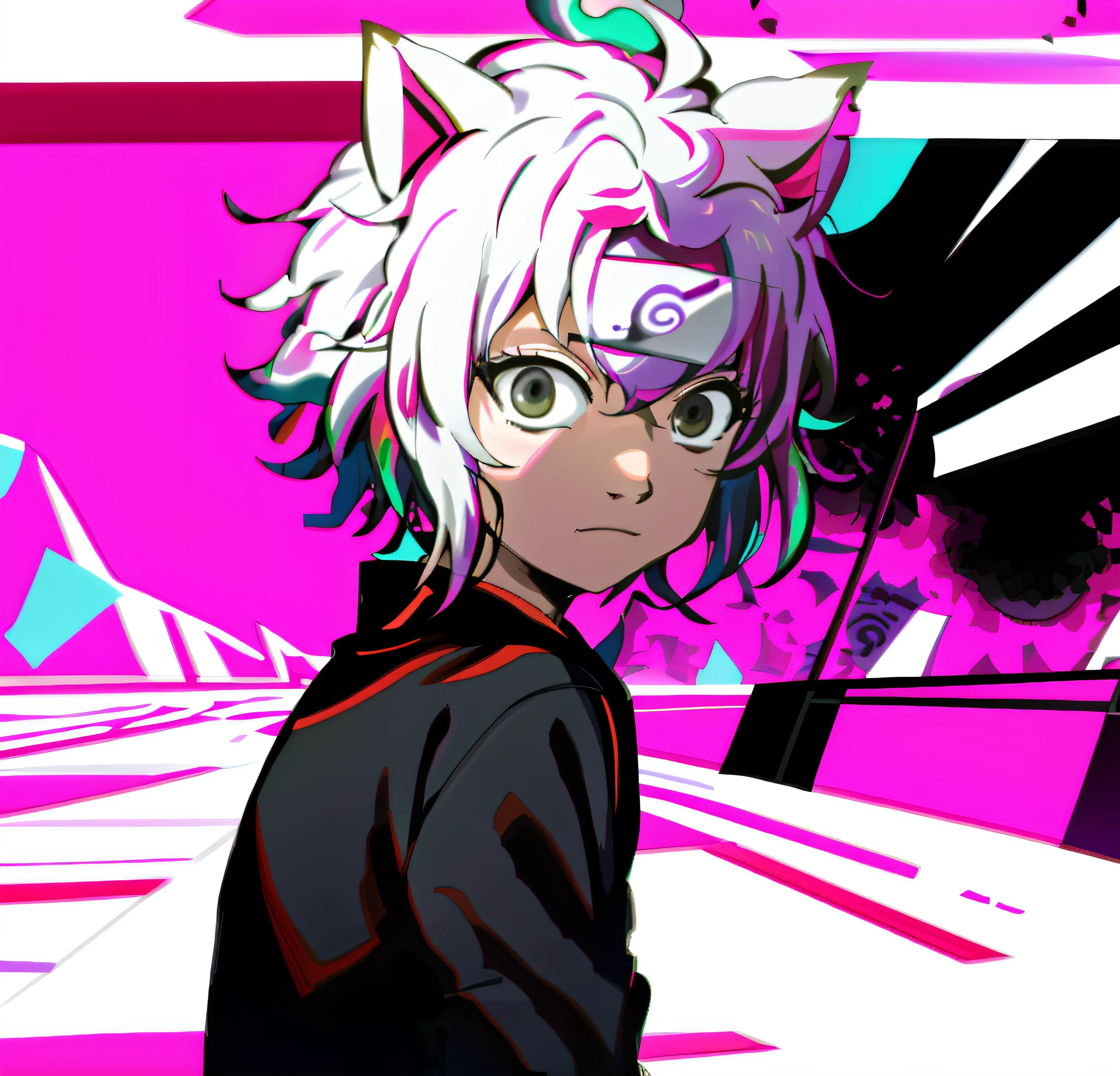 Anime character with cat ears with leaf village bandana and a camera in a room, Nagito Komaeda, Neferpitou, Hajime Yatatate, anime moe artstyle, jovem garota de anime, em estilo anime, NYARUKO-SAN, Gato Anime, em estilo anime, raposa branca - cabelo, Personagem de anime, garota de anime com olhos vermelhos