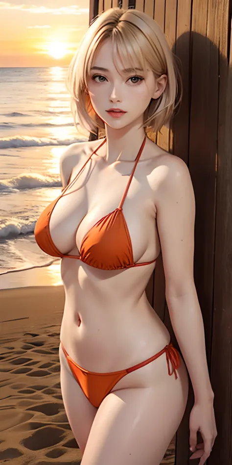 realisticlying，femele, 20 years old.Bikini Wearing，young breasts with upturned  nipple tension,,, - SeaArt AI