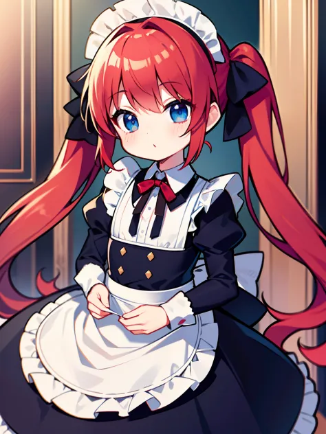 {{best quality}}, {{masterpiece}}, {{ultra-detailed}}, {illustration}, {detailed light}, red hair,blue eyes,twintails,maid, long...